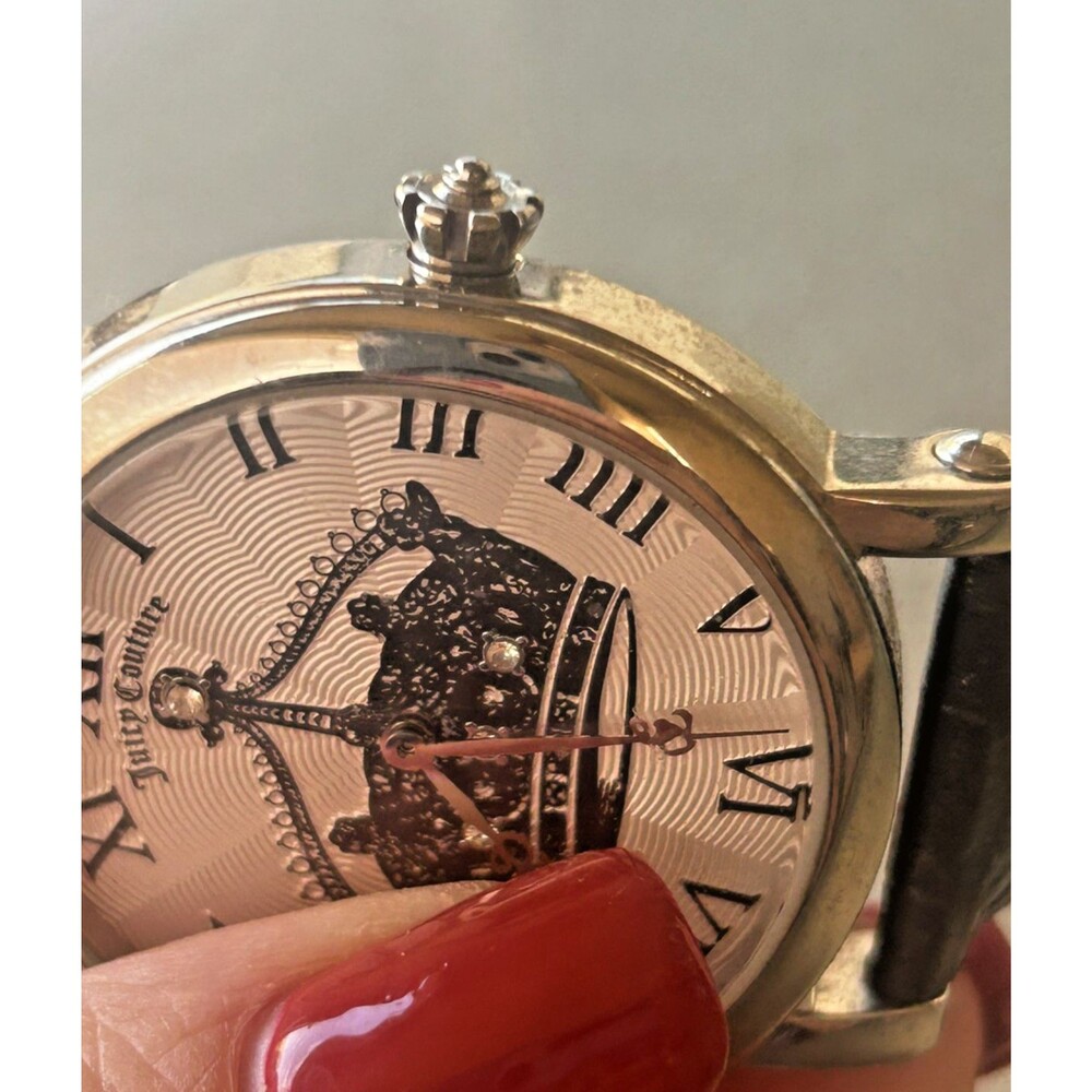 Juicy Couture Watch Womens Crown Crystal Dial Black Leather Y2K New Battery - Picture 8 of 11